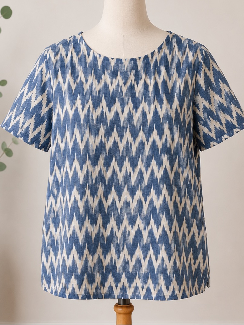 J. Crew Blue and White Chevron Short Sleeve Top